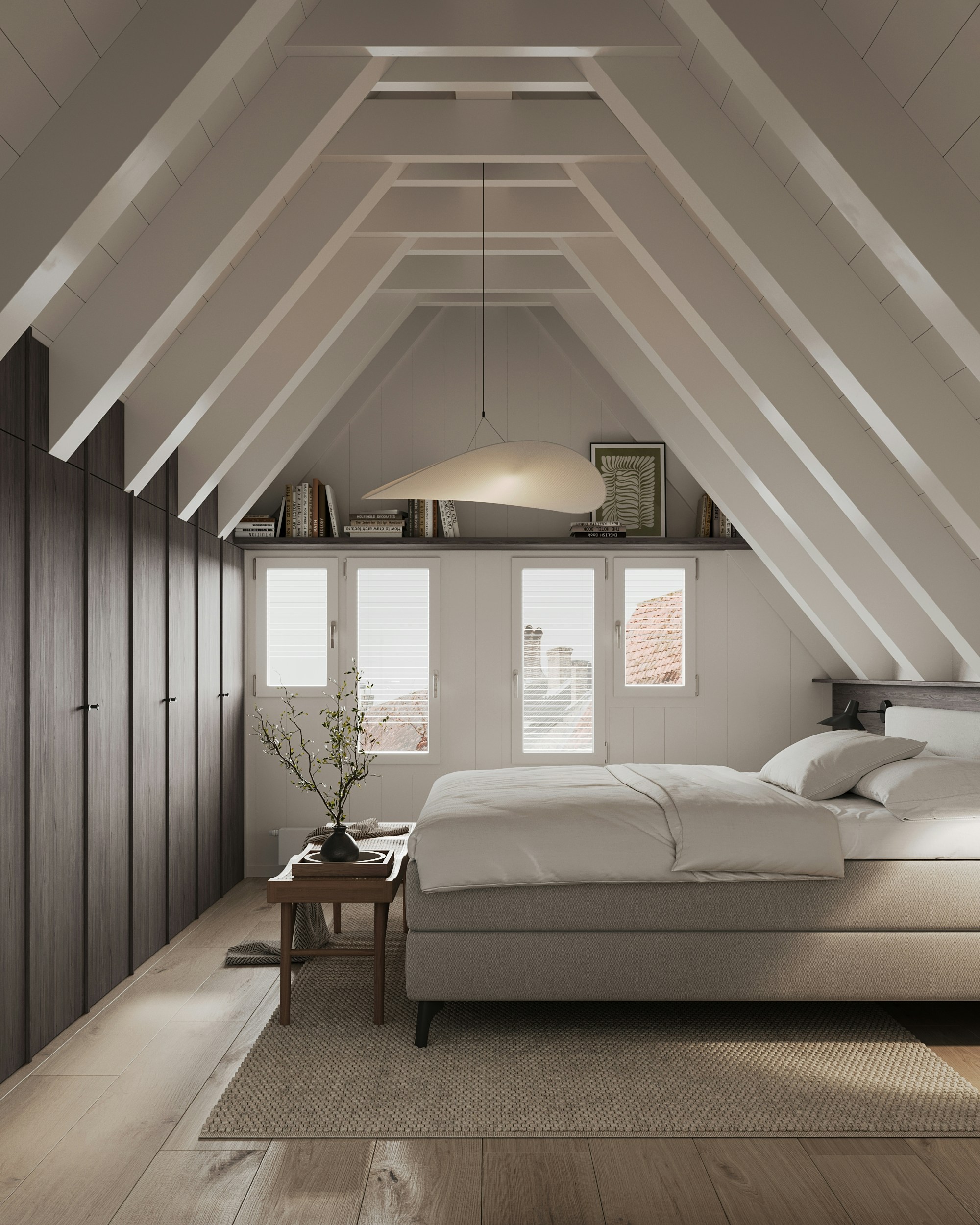 Small home renovations contractors turned this attic into a cozy retreat with flooring replacement and skylights.